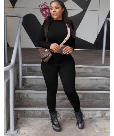 Kaximil Women's Workout Tracksuit Set - Long Sleeve Crop Top & High Waist Legging Pants - X-Large Black - Buy Online on GoSupps.com