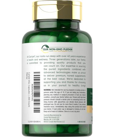 Carlyle DGL Deglycyrrhizinated Licorice Capsules | 200 Count | Vegetarian Non-GMO & Gluten Free Supplement - Buy Online on GoSupps.com