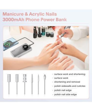 Portable Rechargeable 35000RPM Professional Electric Nail Drill for Acrylic Gel Nails - Home & Salon Use - Grey - Buy Online on GoSupps.com
