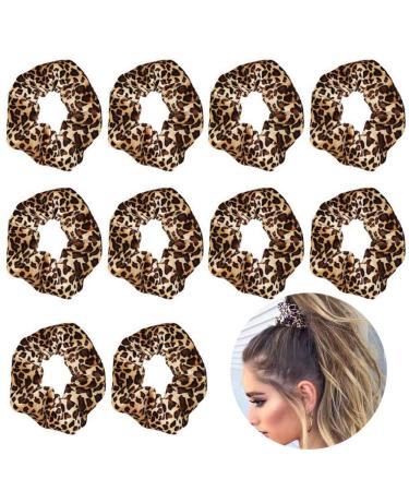 Luckycivia 10 Pcs Leopard Print Scrunchies Hair Bands  Stretch Scrunchy Hair Ties  Hair Ropes Scrunchies Hair Accessories for Women Girls (Style 1)