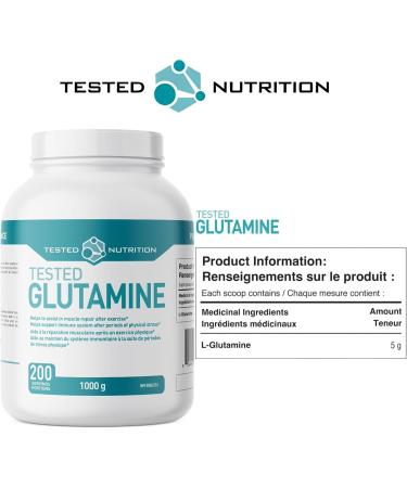 Tested Nutrition Tested Glutamine | 5 Grams L-Glutamine Powder for Post Workout Recovery Immunity & Gut Health | Vegan Friendly | Unflavoured 200 Servings (1000 g) - Buy Online on GoSupps.com