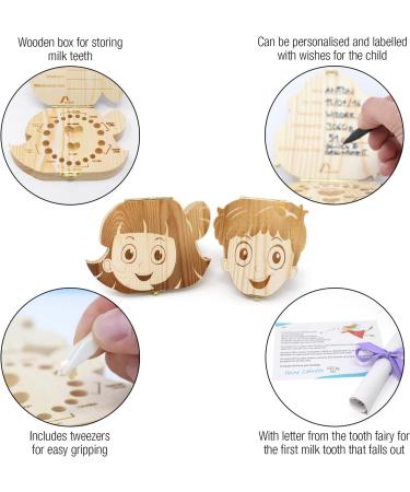 Cute Wooden Milk Toothbox Set with Tweezers and Toothpick | Large Size for Girls | Keep Milk Teeth, Fluff, and Umbilical Cord Safe - Buy Online on GoSupps.com