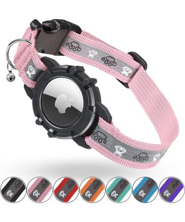 Airtag cat neck band jiarui reflective Air day cat necklace GPS cat neck band with adjustable and bell integrated Apple Air day cats collar suitable for cats puppies s 9-13 inch (23-33cm) pink