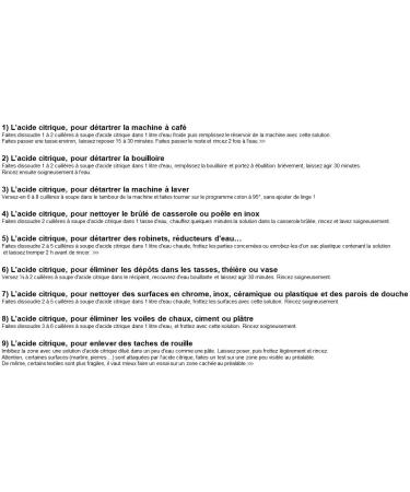 Citric Acid Anhydrous 800 g (Food Grade) Descaler/Anticalc EluOecolo Made in France - Buy Online on GoSupps.com