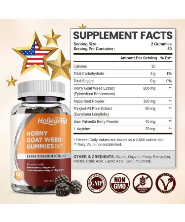 Horny Goat Weed Gummies 800mg for Men & Women with Maca, Tongkat Ali, Saw Palmetto - 60 Count - Buy Online on GoSupps.com