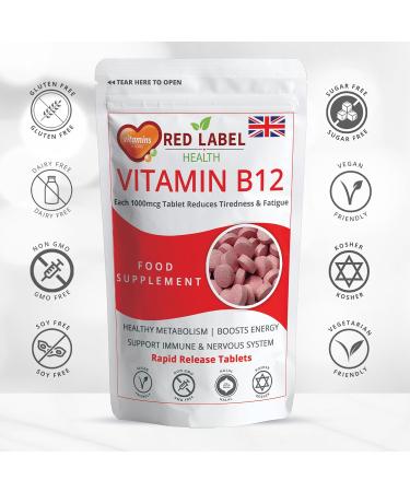Red Label Health Vitamin B12 Tablets High Strength 1000mcg for Men & Women Pack of 360 Tablets (1 Year Supply) Methylcobalamin B12 Vitamin for Tiredness and Fatigue Vegetarian Vegan 1 count (Pack of 360) - Buy Online on GoSupps.com