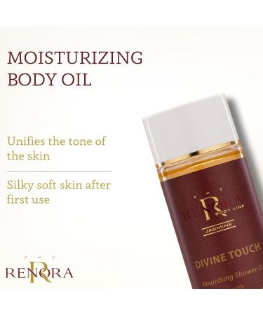Renora | Nourishing Shower Oil | Divine Touch | Body Oil| Moisturising Soft Skin | Natural ingredients Jojoba Madamia and Almond Castor and Jasmine Oil | All Skin Types | 200 ml - Buy Online on GoSupps.com