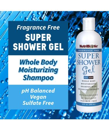NutriBiotic Fragrance-Free Super Shower Gel 12 Oz Twin Pack | Whole-Body Moisturizing Shampoo with GSE & Botanical Extracts | pH Balanced & Free of Gluten Parabens Sulfates Dyes & Colorings - Buy Online on GoSupps.com