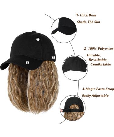 Qlenkay Baseball Cap Hair: 14 Wavy Ginger Blonde Mix Bleach Blonde Wig Hat for Women - Buy Online on GoSupps.com