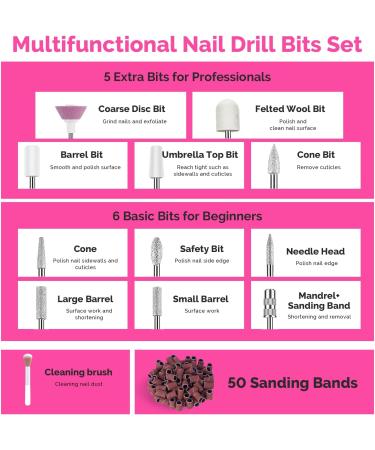 MelodySusie Electric Nail Files 11 in 1 Kit PC180F | Cordless 25000RPM Nail Drill | Portable Rechargeable Efile for Acrylic Nails | Professional Manicure Pedicure Tool (Gray) - Buy Online on GoSupps.com