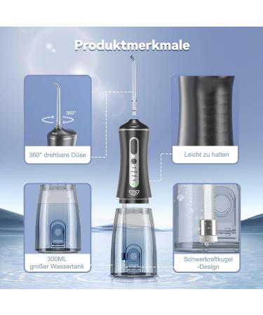 JTF Mouth Shower Electric Tooth Cleaner | Water Flosser with 4 Modes & 5 Nozzles | USB-C Rechargeable Oral Irrigator | Black - Ideal for International Shipping - Buy Online on GoSupps.com