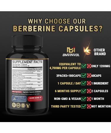 BMVINVOL Berberine Plus Ceylon Cinnamon Capsules | 4700mg | 6-Month Supply | Immune & Heart Support - Buy Online on GoSupps.com