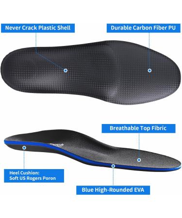 High Arch Support Orthotics for Plantar Fasciitis - Carbon Fiber PU Insoles with Metatarsal Pad & PORON Cushion - Durable Foot Pain Relief for Men 13-13.5/Women 15-15.5 - Black - Buy Online on GoSupps.com