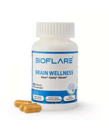 BIOFLARE Brain Wellness Supplements for Memory and Focus and Mental Clarity Natural Nootropic with Ashwagandha Bacopa Monnieri & Ginkgo Biloba Memory Pills & Brain Vitamins 60 Vegan Capsules