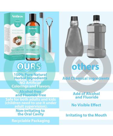 Coconut Oil Pulling Mouthwash with 7 Essential Oils Fresh Breath Teeth & Gum Whitening Natural & Alcohol-Free Includes Guru Tongue Scraper Toothbrush - Buy Online on GoSupps.com