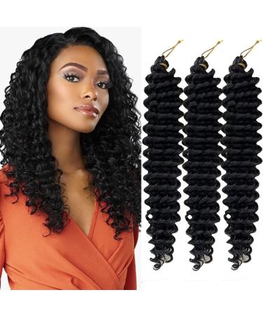 allgro 22 Inch Ocean Wave Crochet Hair 3 packs Wave Deep Twist Braiding Hair Deep Ripple Crochet Synthetic Braids Hair Extension (22inch, 1B#) 22 Inch 1B#