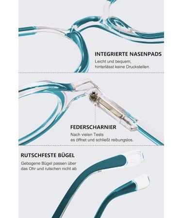 Stylish Lanomi Round Reading Glasses for Men & Women | Blue Light Filter | Comfortable Visual Aid | Spring Hinges | Green 3.0x - Buy Online on GoSupps.com