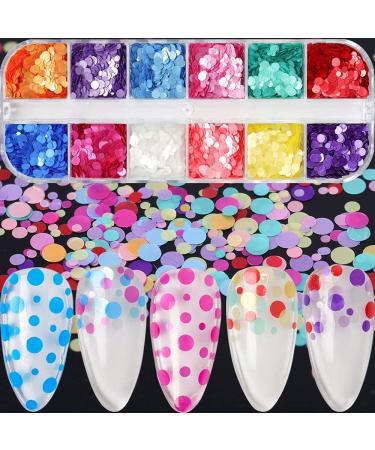 12 Colors Round Nail Glitter Sequins Circle Nail Art Supplies 3D Holographic Flake Metallic Round Shaped Nail Design for Women DIY Nails Decorations
