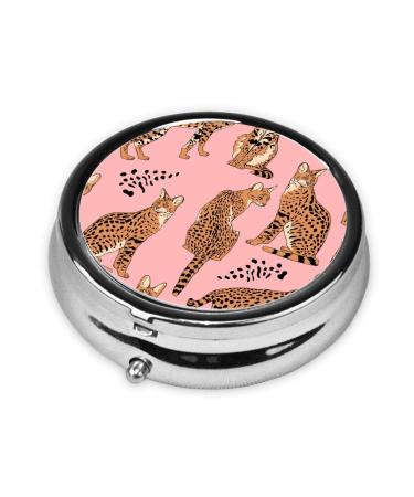 Round Pill Box 3 Compartment Custom Cute Animal Savannah Cat Pill Organizer for Women Men