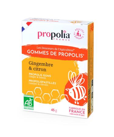 PROPOLIA - Organic - Propolis, Ginger & Lemon gums - Soothes throat and freshens breath - Dietary supplement - 100% natural - Made in France - 45 g