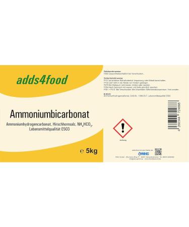 Shop 5kg Ammonium Bicarbonate (Food Grade E503) - Adds4Food | Premium Deer Horn Salt for Baking & Cooking | International Shipping Available - Buy Online on GoSupps.com