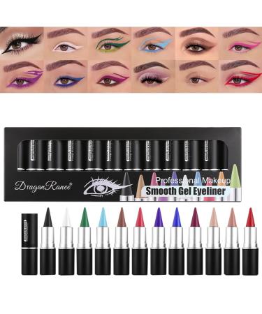 Vriusi Waterproof Gel Eyeliner | Long Lasting Natural Gel Eyeliner | 12 Piece Stain Resistant Gel Liner | Natural Stain Resistant Cream Formula 12 Shades For Use With Liner and
