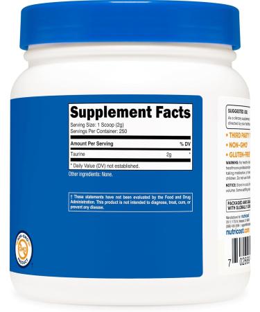 Nutricost Taurine Powder (500 Grams) - 250 Servings 500 Gram (Pack of 1) - Buy Online on GoSupps.com