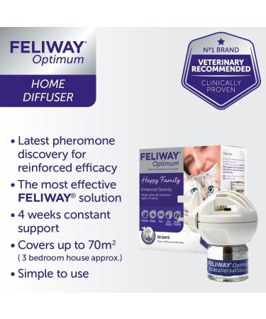 FELIWAY Optimum diffuser & 30 day refill the best solution to ease cat anxiety cat conflict and stress in the home 48 ml (Pack of 1) - Buy Online on GoSupps.com