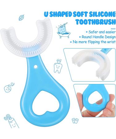 Kids U-Shaped Silicone Toothbrush Set for Whole Mouth Cleaning - Soft Bristles, Ages 2-12 - Pink/Blue - Buy Online on GoSupps.com