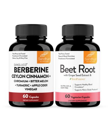 Sandhu's Blood Sugar Complex Bundle with Beetroot Powder Capsules (60 Count Each) | Supports Overall Wellness for Men & Women
