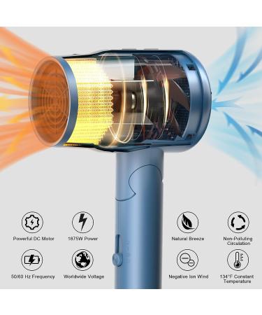 AIRYOMI Portable Travel Hair Dryer 1875W Dual Voltage Lightweight Blow Dryer with Folding Handle and Concentrator Attachment - Blue (EU Plug) - Compact Hairdryer for Men and Women - Buy Online on GoSupps.com