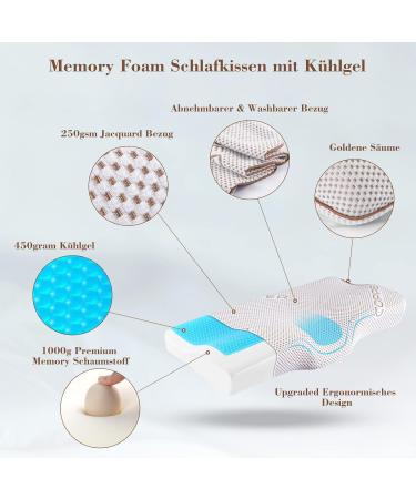 Buy Threads for Bed Orthopedic Memory Foam Neck Support Pillow with Cool Gel - Ergonomic Hi-Low Design Hypoallergenic Washable Cover Perfect 12cm-6cm Slope - 60x36x11/6cm - Buy Online on GoSupps.com