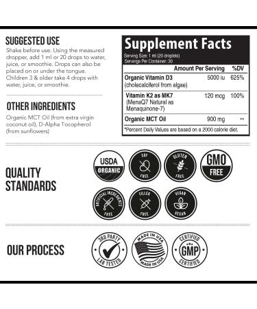 Organic Plant D3+K2 (5000 IU D3, 120 mcg K2) Sublingual Drops - Vegan, Immunity & Bone Support - 2 Pack 2 Fl Oz - Buy Online on GoSupps.com