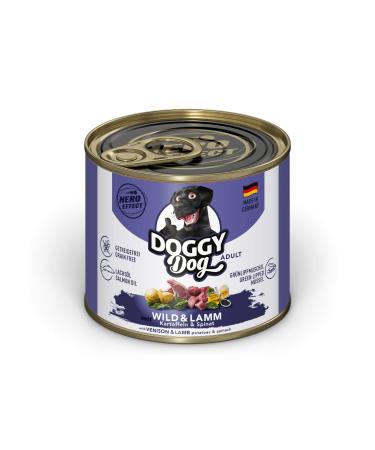 DOGGY Dog Paté Wild & Lamb - 6 x 200 g - Wet dog food - Grain free - With salmon oil and green-lipped mussel - Complete food with spinach and potatoes - Made in