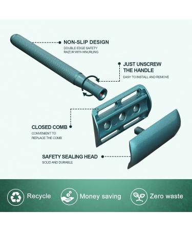 The Grooming Society Double Edge Safety Razor (Closed Comb) - Metal Safety Razor with 10 Blades (Blue) - Buy Online on GoSupps.com