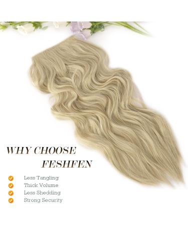 FESHFEN Invisible Wire Hair Extensions - Long Wavy 20 Inch Ash Blonde - Adjustable Size - 2 Secure Clips - Synthetic Hair Headband for Women - Buy Online on GoSupps.com