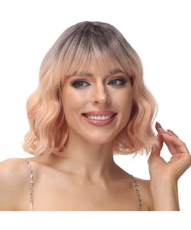 Parxitn short bob wig with pony natural ombre orange wig synthetic hair colorful daily party halloween cosplay wavy curly wigs for women t5 ombre orange