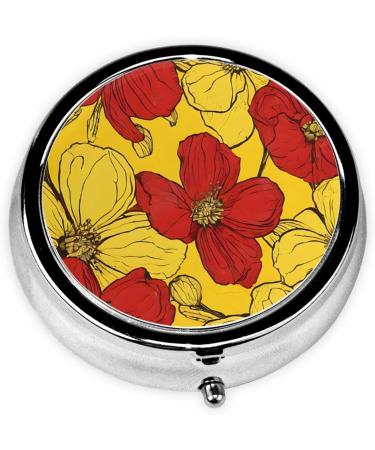 Pretty Poppy Flowers Round Pill Box | 3 Compartment Mini Decorative Travel Medicine Organizer - Buy Online on GoSupps.com