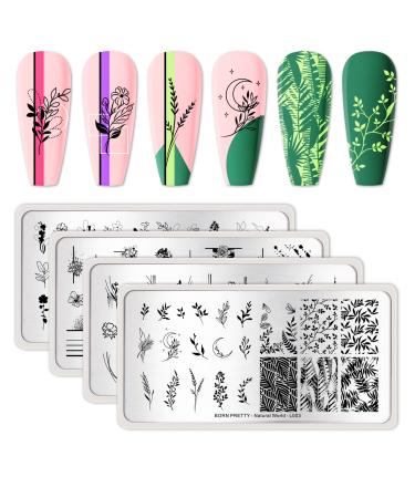BORN PRETTY Stamping Temeplates Nail Art Stamping Plates Flower Leaves Theme Nail Image Plates Nail Manicuring DIY Printing Tools 4PCS - Buy Online on GoSupps.com