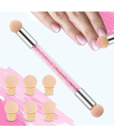 Nail Art Ombre Sponge Brush Applicator with 8Pcs Washable Replacement Sponge Head Ombre Nails Sponge Brush for UV Gel and False Nail Tips Art Tools for Women Girls Pink