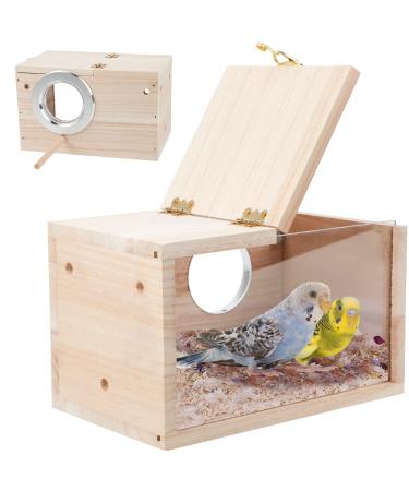 GINDOOR Parakeet Nesting Box Transparent Bird House for Cage Natural Wood Breeding Box for Parrot Parakeet Cockatiel Lovebirds Budgie Conure and Other Small Birds