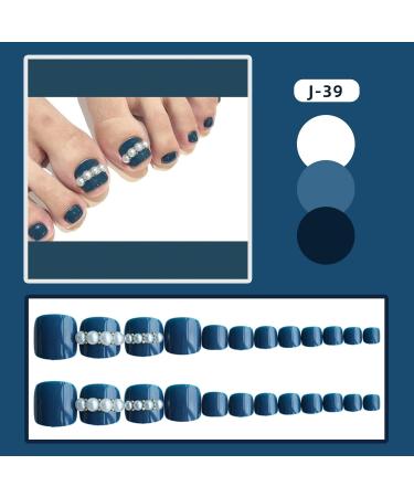 Press on Nails False Nails Toenail Blue Pearl 24 Pieces Short Acrylic False Nails Full Cover Fake Nails Cute Acrylic Nails Press on for Women and Girls - Buy Online on GoSupps.com
