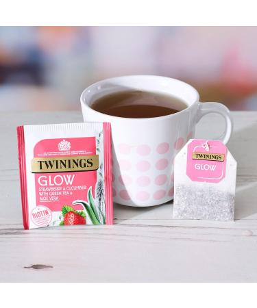 Twinings Superblends Glow Tea - Strawberry & Cucumber Green Tea with Aloe Vera & Biotin - 80 Biodegradable Tea Bags for Skincare & Hair Care - Buy Online on GoSupps.com