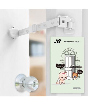 Neobay Child Proof Door Lock with Adjustable Door Strap and Latch. No Need for Interior Cat Door. Keep Toddler Out of Room with Litter Box While Let Cat in Easily. Basic
