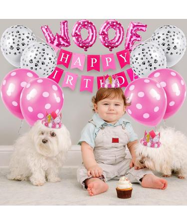 Dog Birthday Party Supplies Set - Pink Tutu Skirt, Crown Hat, Bandanas, Banner, Balloons, Toy & Pearl Necklace - Buy Online on GoSupps.com