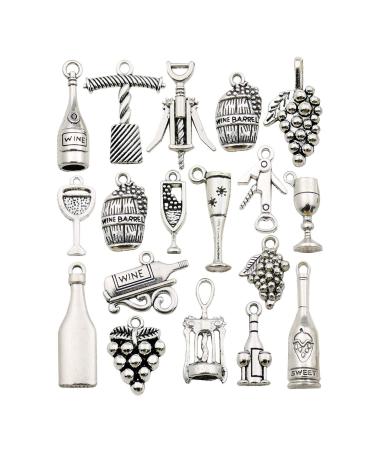 50pcs Craft Supplies Antique Silver Tasting Wine Grape Cocktail Glass Wine Opener Charms for Jewelry Making Findings Crafting Accessory for DIY for Necklace Bracelet Jewelry Making and Crafting SM307 Wine Charms