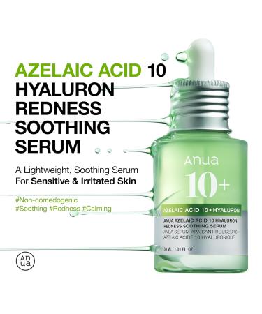 Anua Azelaic Acid 10 Hyaluron Redness Soothing Serum Facial Serum for Sensitive skin Hyaluronic Acid Niacinamide Spot Care Natural Color Vegan Korean Skincare (30ml/ 1.01 fl oz.) - Buy Online on GoSupps.com
