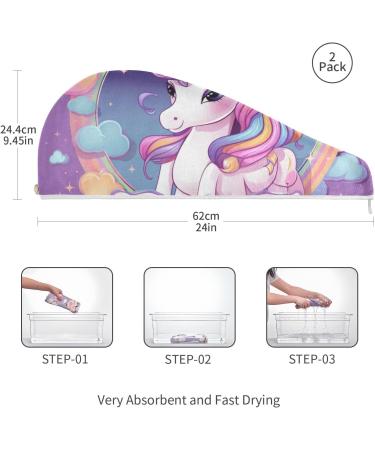 Purple Unicorn Hair Towel 2 Pack | Super Absorbent Quick Dry Hair Turbans for Women & Girls - Ultimate Hair Drying Solution - Buy Online on GoSupps.com
