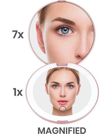 LUNA London Compact 2.0 Travel Mirror in Rose Gold | LED Lighted Vanity Mirror | 3 Light Modes, 7X Magnification | Portable & Rechargeable - Buy Online on GoSupps.com