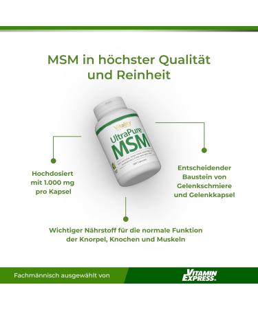 Ultra Pure MSM Capsules 1000 mg - 180 Count | High Dose Methylsulfonylmethane | Additive-Free by Vitality Nutritional - VitaminExpress - Buy Online on GoSupps.com